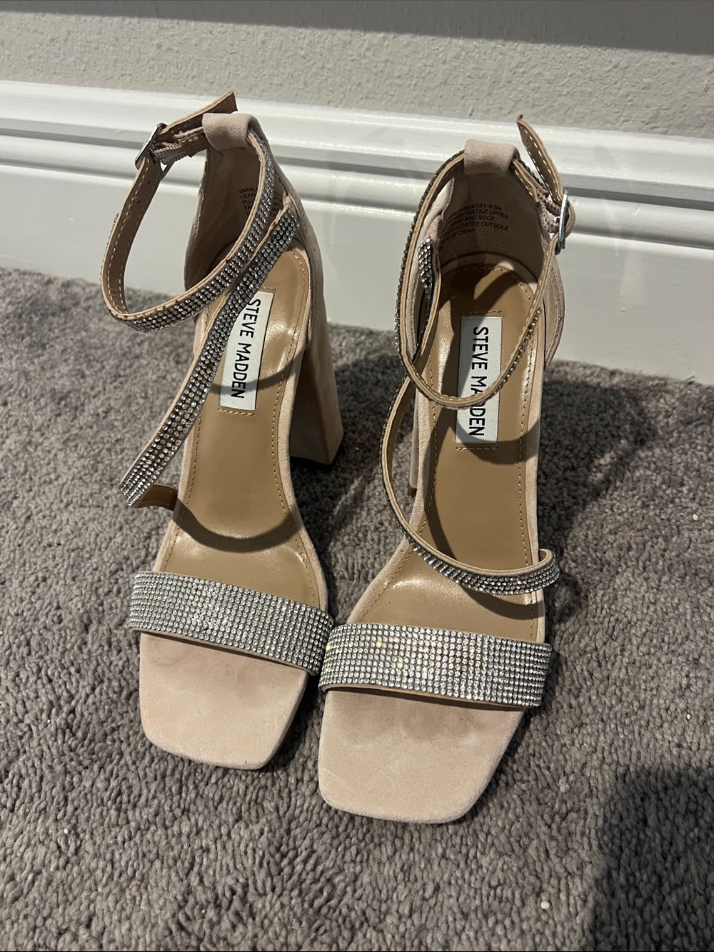 Steve Madden Blush Rhinestone Strap Block Heels